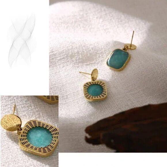 ⭐️New 18k gold plated natural stone dangle earrings - Picture 4 of 11